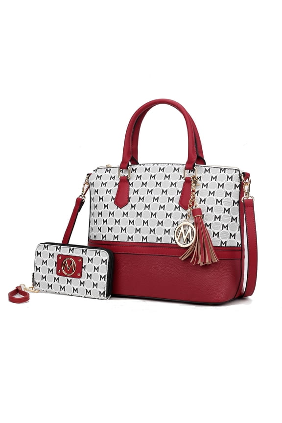 Saylor Circular M Print Women’s Tote Bag with matching Wristlet Wallet by Mia K - Red