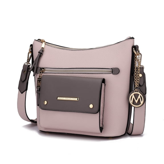 MKF Collection Serenity Women Hobo Bag, Color Block Vegan Leather Shoulder Bag by Mia K - Blush Charcoal