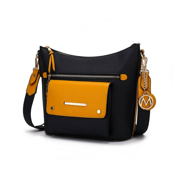 MKF Collection Serenity Women Hobo Bag, Color Block Vegan Leather Shoulder Bag by Mia K - Navy Mustard