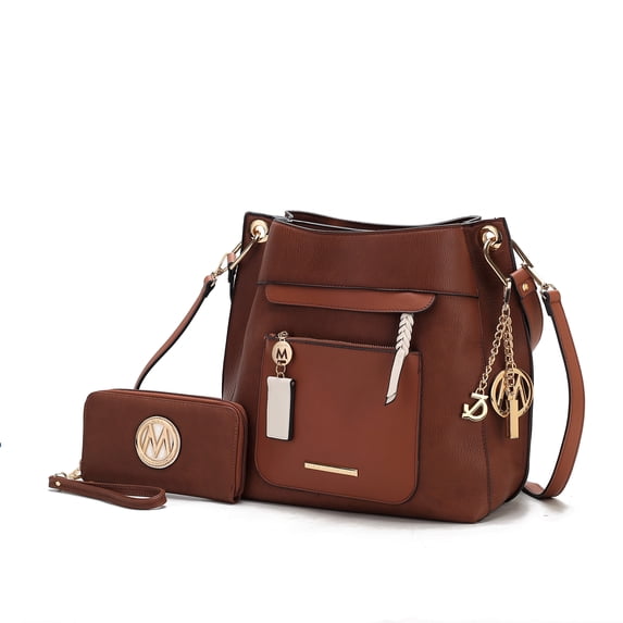 MKF Collection Shivani Vegan Leather Women's Hobo Bag & Wristlet Wallet, Fashionable Shoulder Purse Handbag 2 pcs by Mia K - Brown