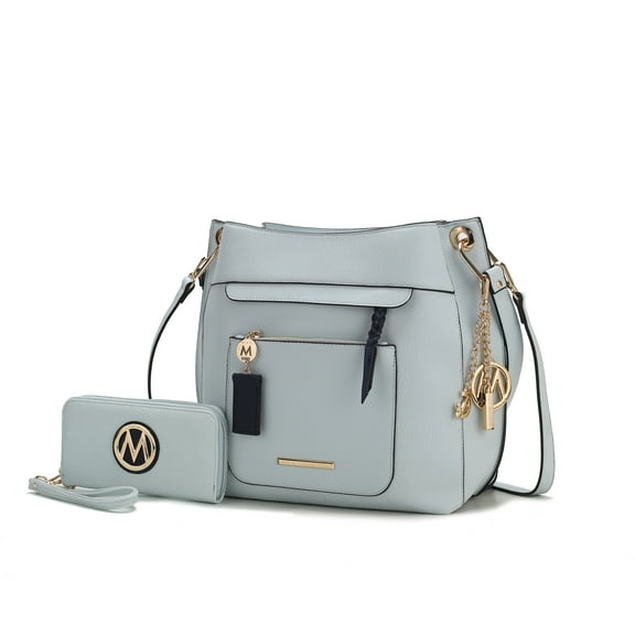 MKF Collection Shivani Vegan Leather Women's Hobo Bag & Wristlet Wallet, Fashionable Shoulder Purse Handbag 2 pcs by Mia K - Light Blue
