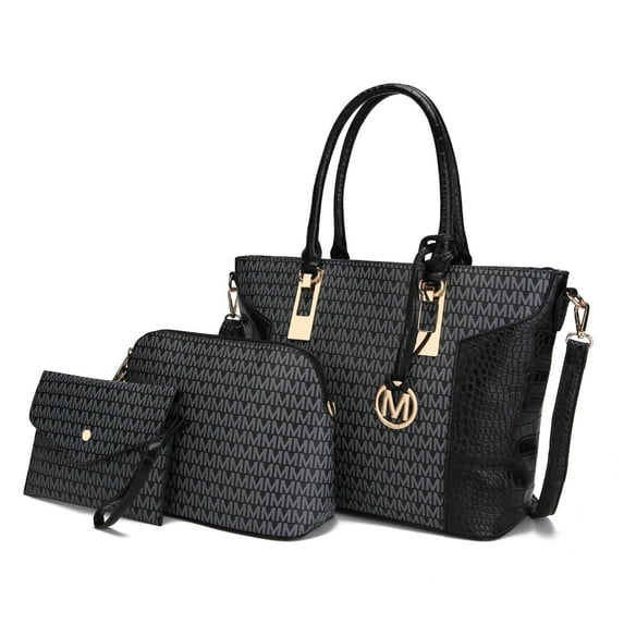 MKF Collection Shonda Women's Tote Bag, Cosmetic Pouch, & Wristlet 3-Piece Set by Mia K. - Black