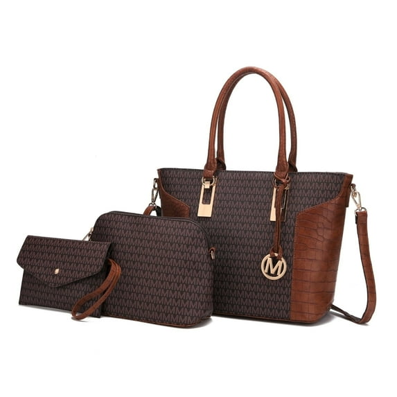 MKF Collection Shonda Women's Tote Bag, Cosmetic Pouch, & Wristlet 3-Piece Set by Mia K. - Brown