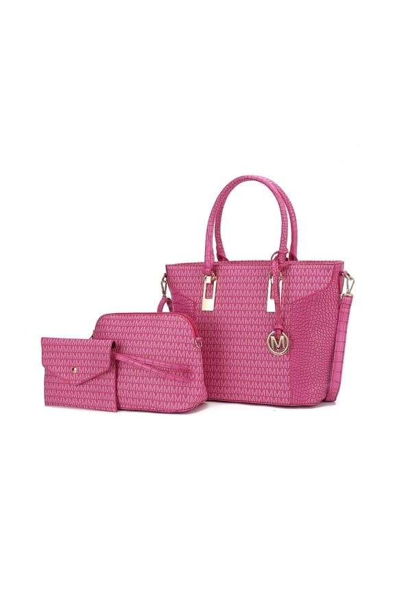 Shonda Women's Tote Bag, Cosmetic Pouch, & Wristlet 3-Piece Set by Mia K. - Fuchsia