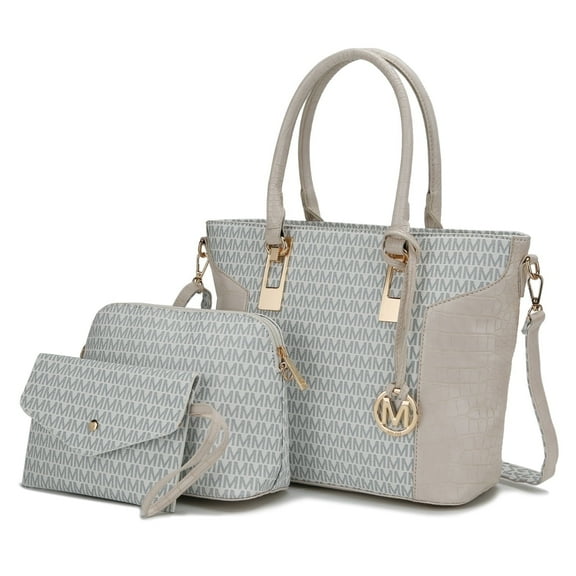 MKF Collection Shonda Women's Tote Bag, Cosmetic Pouch, & Wristlet 3-Piece Set by Mia K. - White