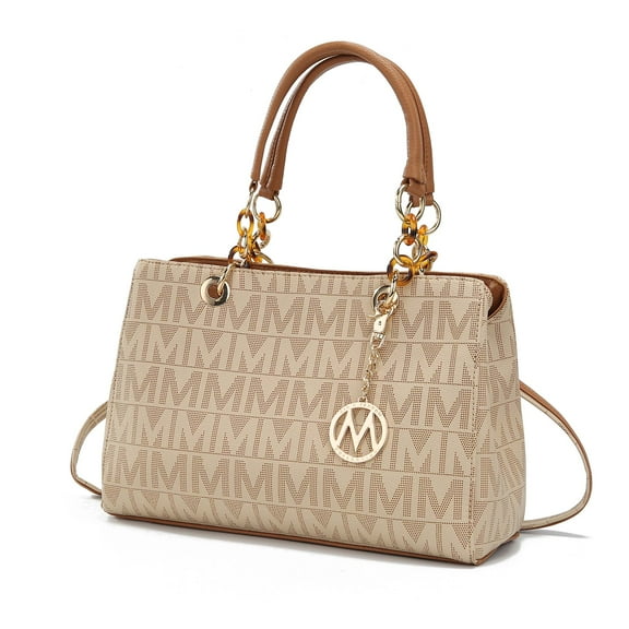 MKF Collection Sirna Women's Satchel Bag Signature Vegan LeatherShoulder Bag Handbag Purse By Mia K.- Beige