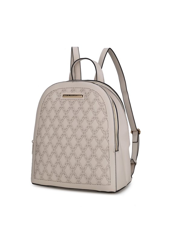 Sloane Vegan Leather Multi Pocket Women's Backpack, Elegant Functional Bookbag Purse Handbag by Mia K - Beige
