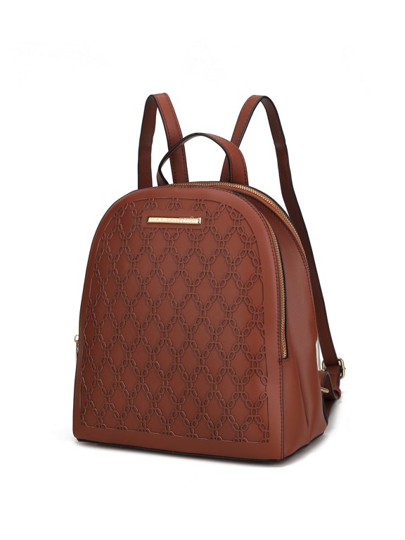 Sloane Vegan Leather Multi Pocket Women's Backpack, Elegant Functional Bookbag Purse Handbag by Mia K - Cognac