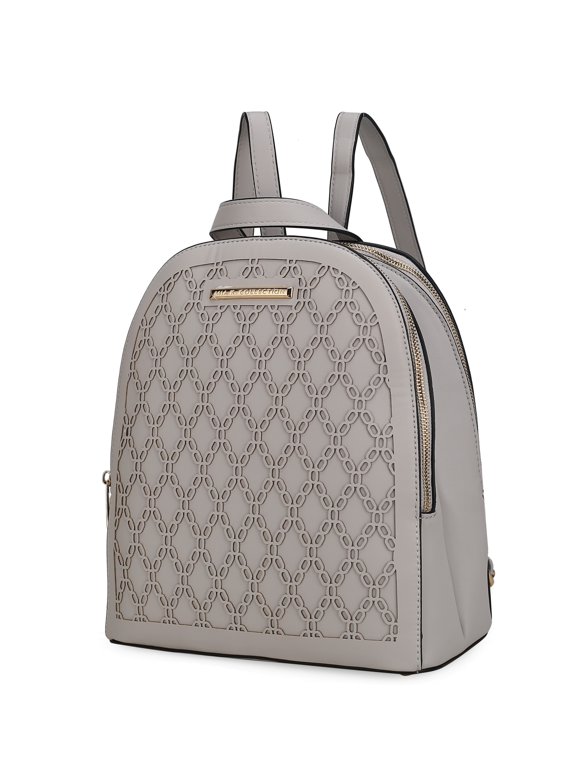 Sloane Vegan Leather Multi Pocket Women's Backpack, Elegant Functional Bookbag Purse Handbag by Mia K - Light Gray