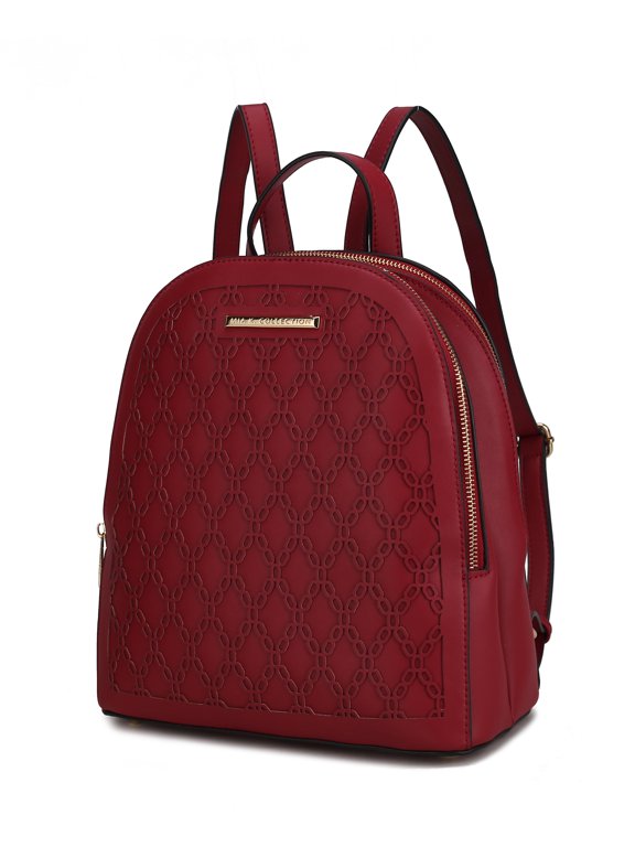 Sloane Vegan Leather Multi Pocket Women's Backpack, Elegant Functional Bookbag Purse Handbag by Mia K - Wine