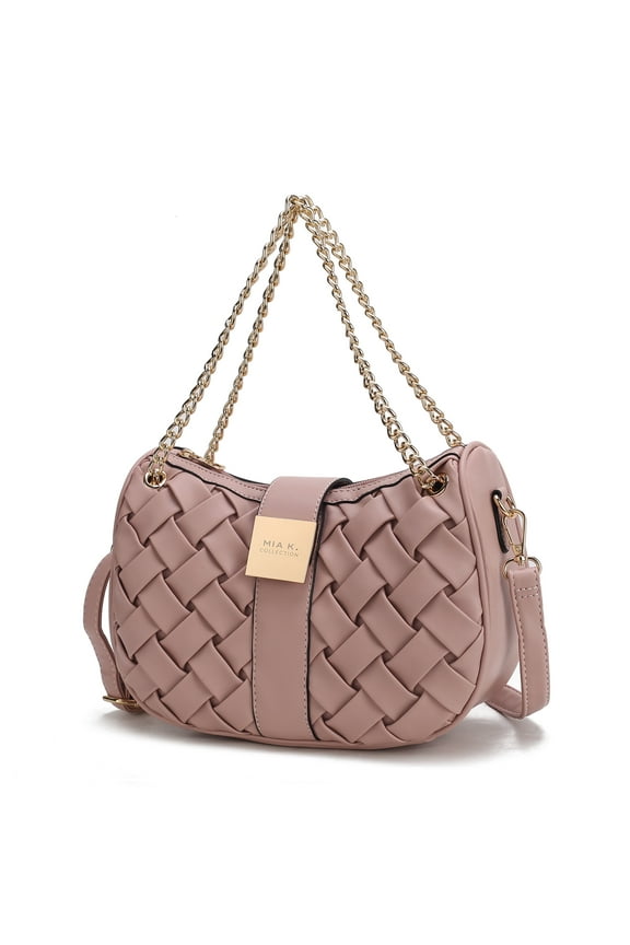 Solari Women's Shoulder Bag Braided Chain Vegan Leather Handbag Purse by Mia K -Pink