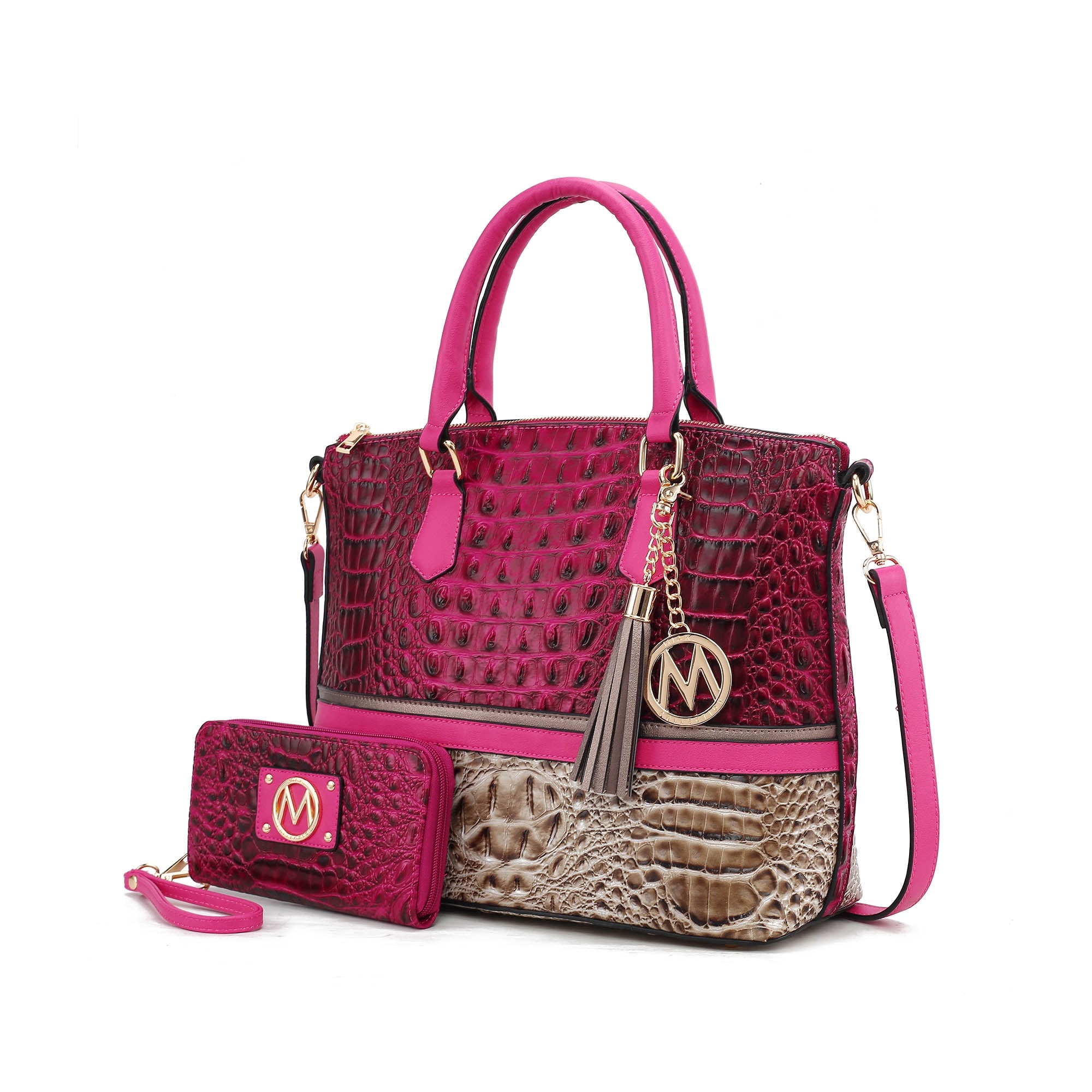 Amazon.com: Satchel Bag Women Women\'s Pink Crocodile Vegan Leather Tote Bag With Shoulder Strap main image 1