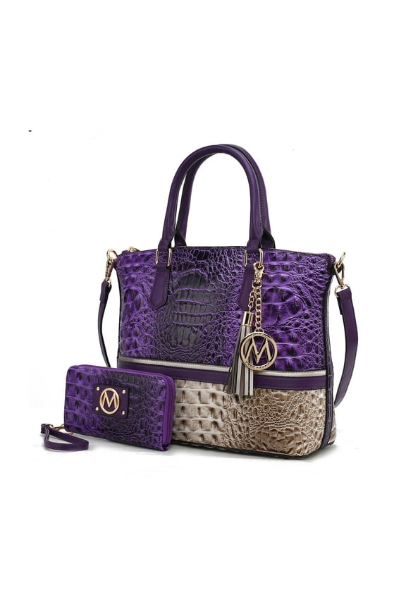 Sophie Women's Tote bag with Wallet, Crocodile Vegan Leather Shoulder Bag Handbag Set By Mia K