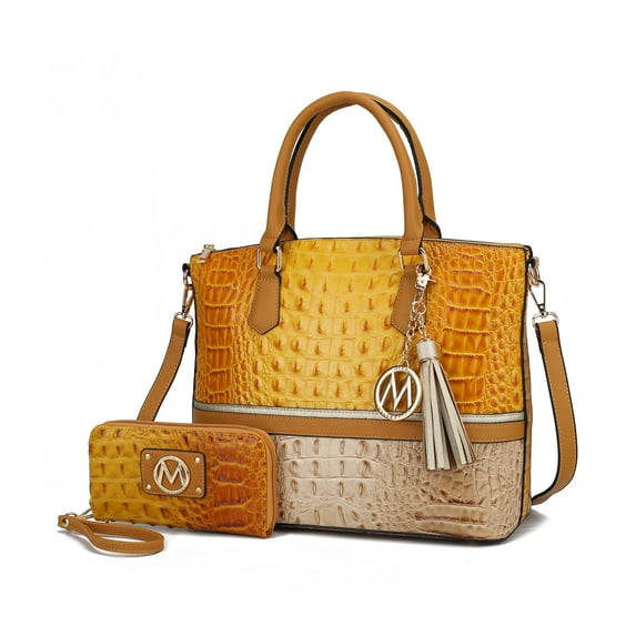 MKF Collection Sophie Women's Tote bag with Wallet, Crocodile Vegan Leather Shoulder Bag Handbag Set By Mia K