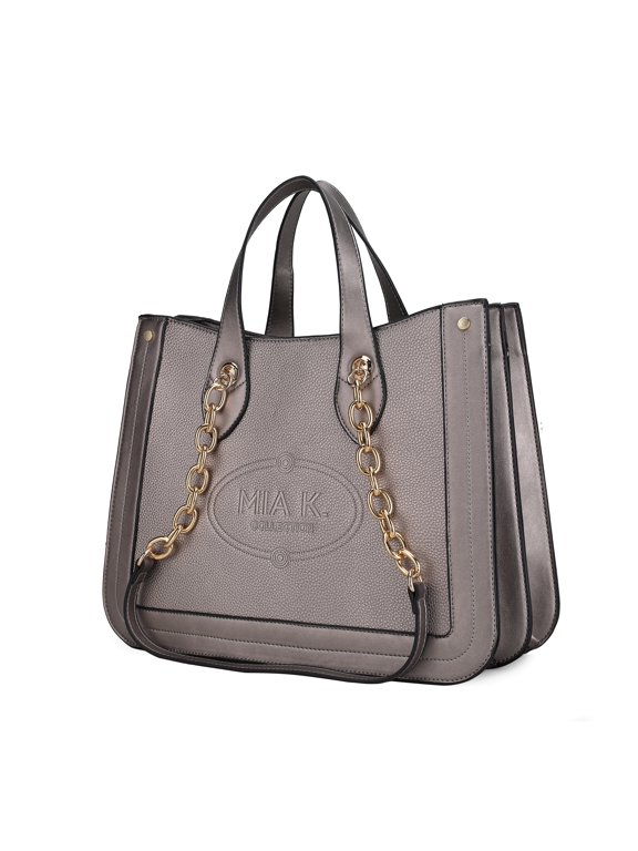 Stella Vegan Leather Women's Tote Bag, Stylish Shoulder Purse Handbag by Mia K - Pewter