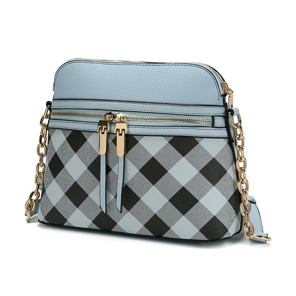 MKF Collection Suki Checkered Vegan Leather Women's Crossbody Handbag by Mia K. - Light Blue