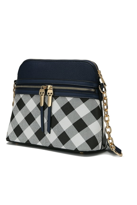 Suki Checkered Vegan Leather Women's Crossbody Handbag by Mia K. - Navy