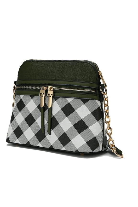 Suki Checkered Vegan Leather Women's Crossbody Handbag by Mia K. - Olive