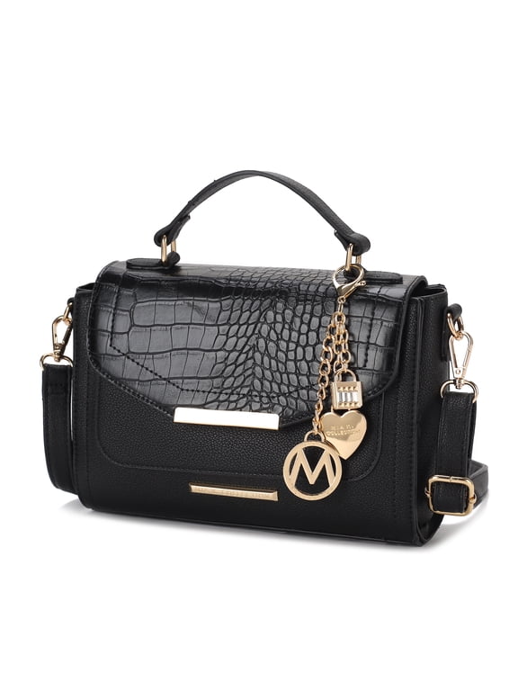 Sylvie Croco Embossed Vegan Leather Women’s Shoulder Bag, Stylish Crossbody Purse Handbag by Mia K - Black