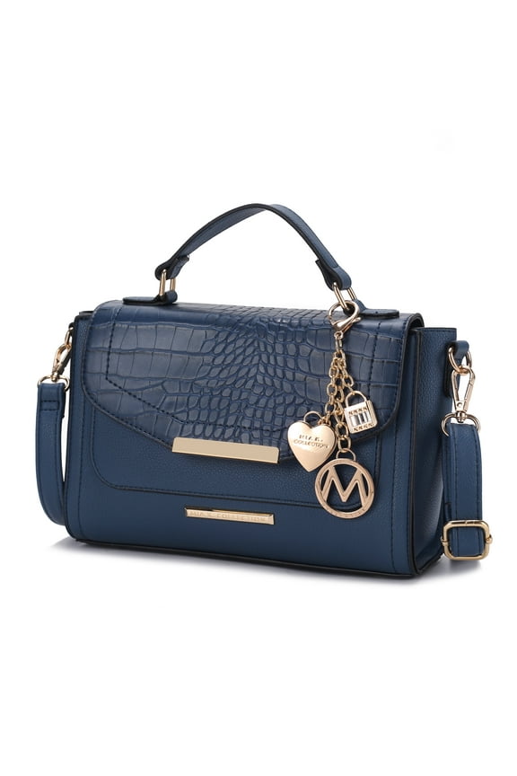 Sylvie Croco Embossed Vegan Leather Women’s Shoulder Bag, Stylish Crossbody Purse Handbag by Mia K - Navy