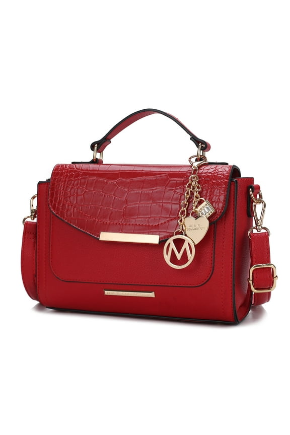 Sylvie Croco Embossed Vegan Leather Women’s Shoulder Bag, Stylish Crossbody Purse Handbag by Mia K - Red