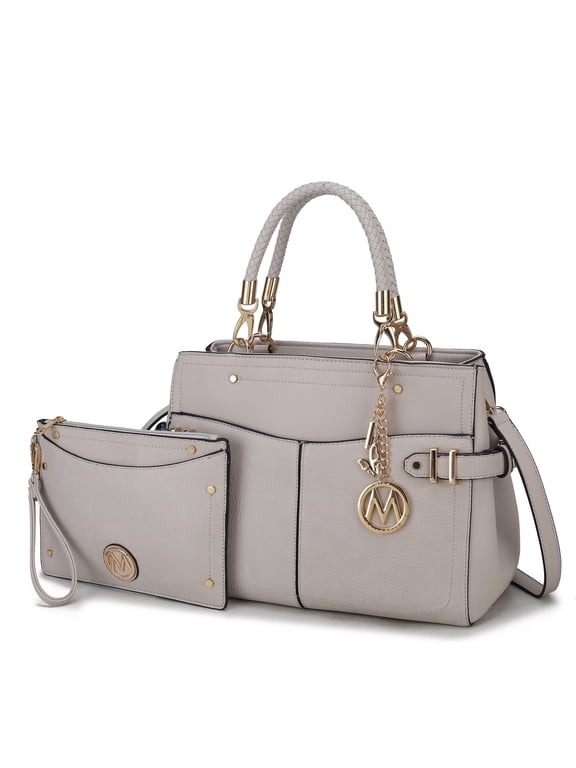 Tenna Vegan Leather Women's Satchel Bag, Stylish Top-Handle Purse Handbag by Mia K - Light Gray
