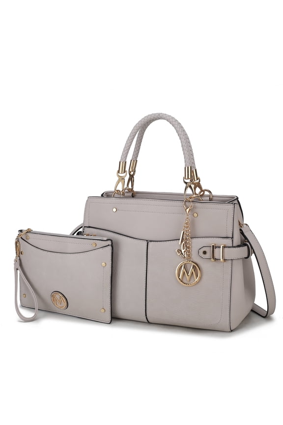 Tenna Vegan Leather Women's Satchel Bag, Stylish Top-Handle Purse Handbag by Mia K - Light Gray