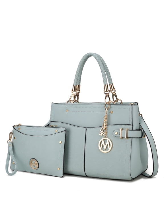 Tenna Vegan Leather Women's Satchel Bag, Stylish Top-Handle Purse Handbag by Mia K - Seafoam