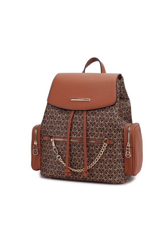 The Issah Backpack Stylish Vegan Leather, Spacious Design, and Versatile Handbag M Monogram Desing by Mia K.- Cognac