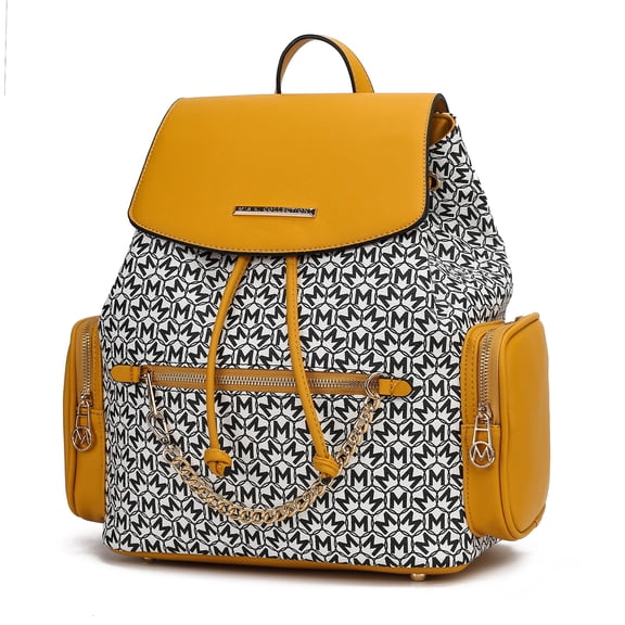 MKF Collection The Issah Backpack Stylish Vegan Leather, Spacious Design, and Versatile Handbag M Monogram Desing by Mia K.- Mustard