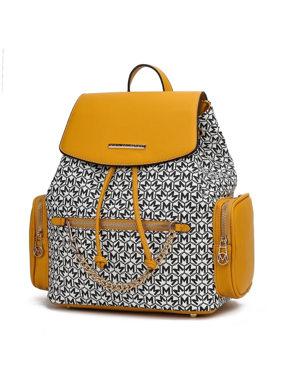 The Issah Backpack Stylish Vegan Leather, Spacious Design, and Versatile Handbag M Monogram Desing by Mia K.- Mustard