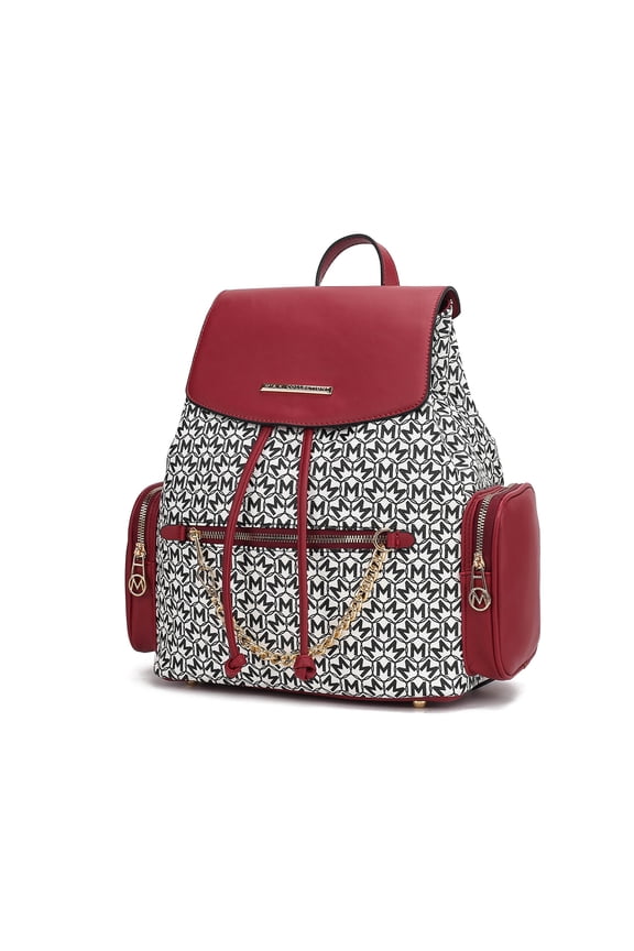 The Issah Backpack Stylish Vegan Leather, Spacious Design, and Versatile Handbag M Monogram Desing by Mia K.- Red