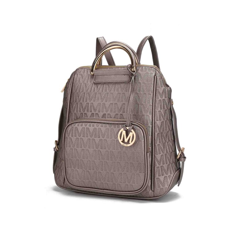 Michael Kors Silver and Tan Backpack Michael Kors Tan Monogram Backpack with Gold Accents main image 3