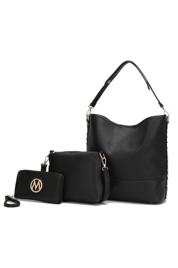 Ultimate Vegan Leather Women's Hobo Bag, Classy Shoulder Handbag, Pouch & Wristlet Wallet 3 pcs by Mia K - Black