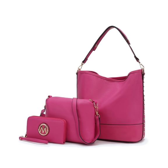 MKF Collection Ultimate Vegan Leather Women's Hobo Bag, Classy Shoulder Handbag, Pouch & Wristlet Wallet 3 pcs by Mia K - Fuchsia