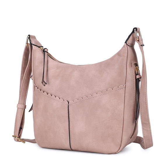 MKF Collection Valencia Vegan Leather Women's Shoulder Bag, Modern Hobo Purse Handbag by Mia K - Pink