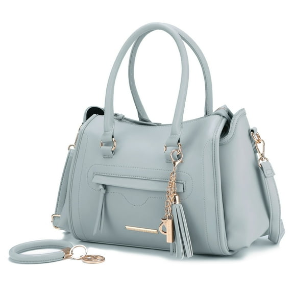 MKF Collection Valeria Women's Satchel Bag Vegan Leather Shoulder Bag Handbag Purse With Keyring by Mia K. - Light Blue