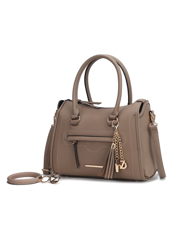 Valeria Women's Satchel Bag Vegan Leather Shoulder Bag Handbag Purse With Keyring by Mia K. - Light Grey