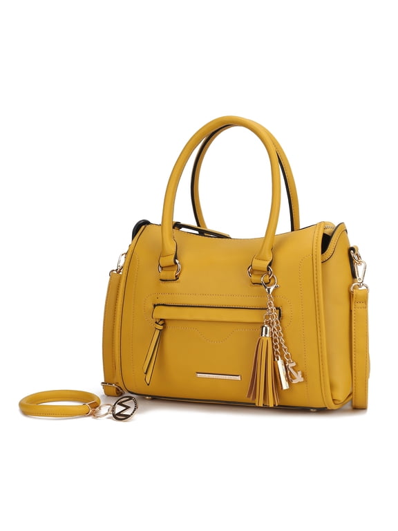 Valeria Women's Satchel Bag Vegan Leather Shoulder Bag Handbag Purse With Keyring by Mia K. - Mustard