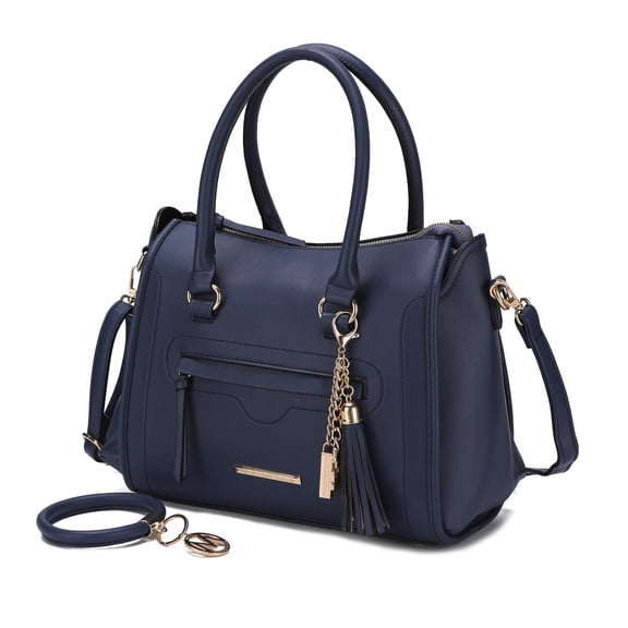 MKF Collection Valeria Women's Satchel Bag Vegan Leather Shoulder Bag Handbag Purse With Keyring by Mia K. - Navy