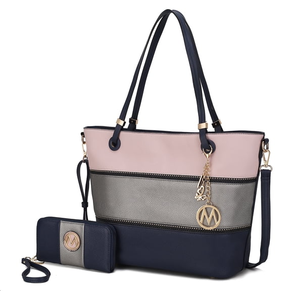 MKF Collection Vallie Tote Bag and Matching Wallet for Women - Vegan Leather Handbag Shoulder Purse for Travel Work and School by Mia K -Blush Pewter