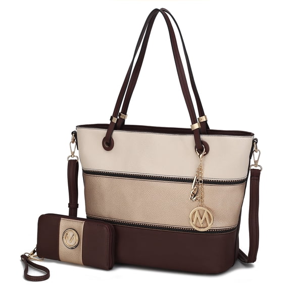 MKF Collection Vallie Tote Bag and Matching Wallet for Women - Vegan Leather Handbag Shoulder Purse for Travel Work and School by Mia K -Ivory Gold