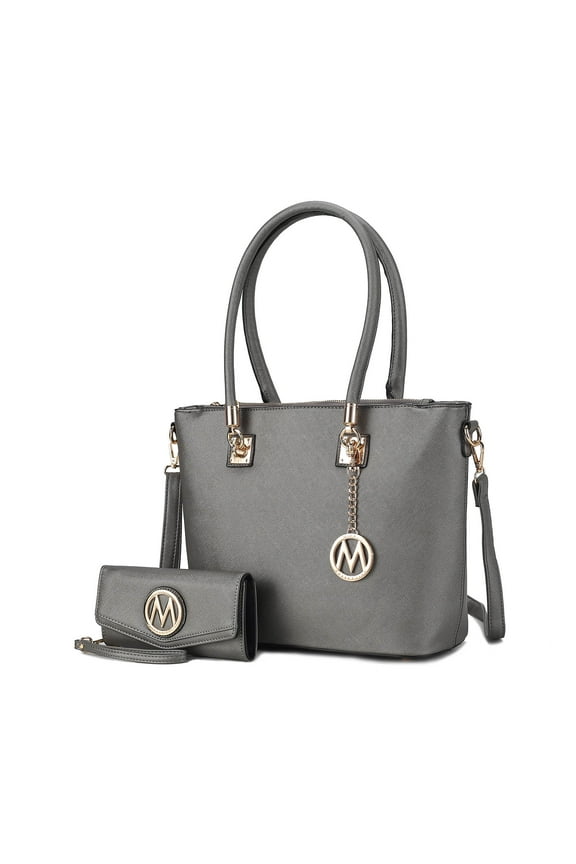 Vanessa Women's Tote Bag with Wristlet Wallet, Solid Vegan Leather Handbag Purse Set by Mia K