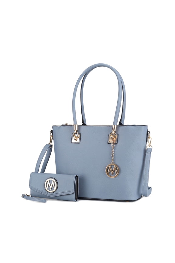 Vanessa Women's Tote Bag with Wristlet Wallet, Solid Vegan Leather Handbag Purse Set by Mia K