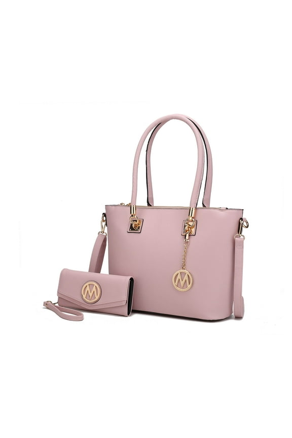 Vanessa Women's Tote Bag with Wristlet Wallet, Solid Vegan Leather Handbag Purse Set by Mia K