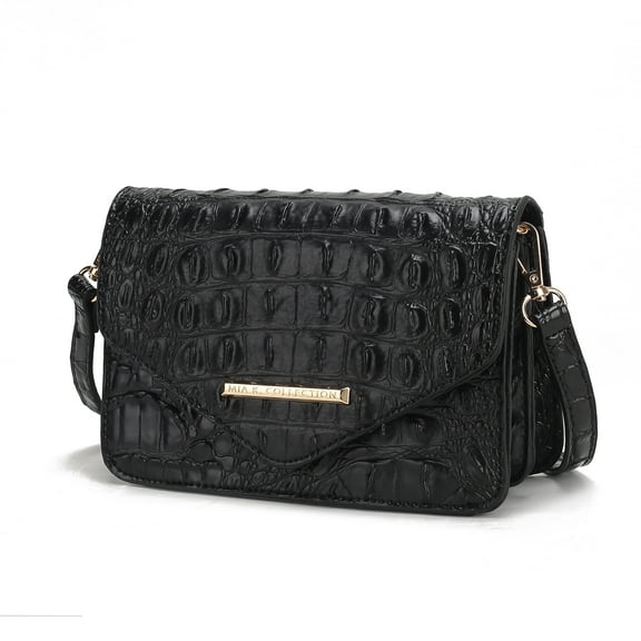 MKF Collection Vanta Saddle Bag Solid Croc-Embossed Vegan Leather Shoulder Bag Handbag by Mia K- Black