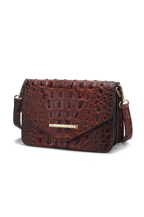 Vanta Saddle Bag Solid Croc-Embossed Vegan Leather Shoulder Bag Handbag by Mia K- Brown