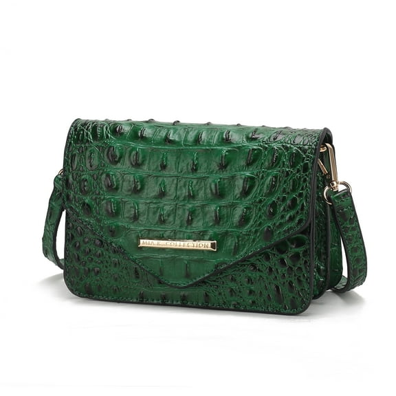 MKF Collection Vanta Saddle Bag Solid Croc-Embossed Vegan Leather Shoulder Bag Handbag by Mia K- Green