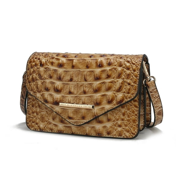MKF Collection Vanta Saddle Bag Solid Croc-Embossed Vegan Leather Shoulder Bag Handbag by Mia K- Taupe