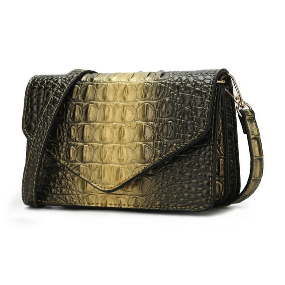 MKF Collection Vanta Women's Crossbody Bag Croco Vegan Leather Shoulder Bag Handbag Purse by Mia K - Gold